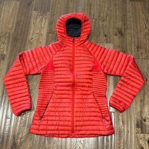 Eddie Bauer Red First Ascent Hooded Down Puffer Zip Jacket Coat Womens TM Tall M